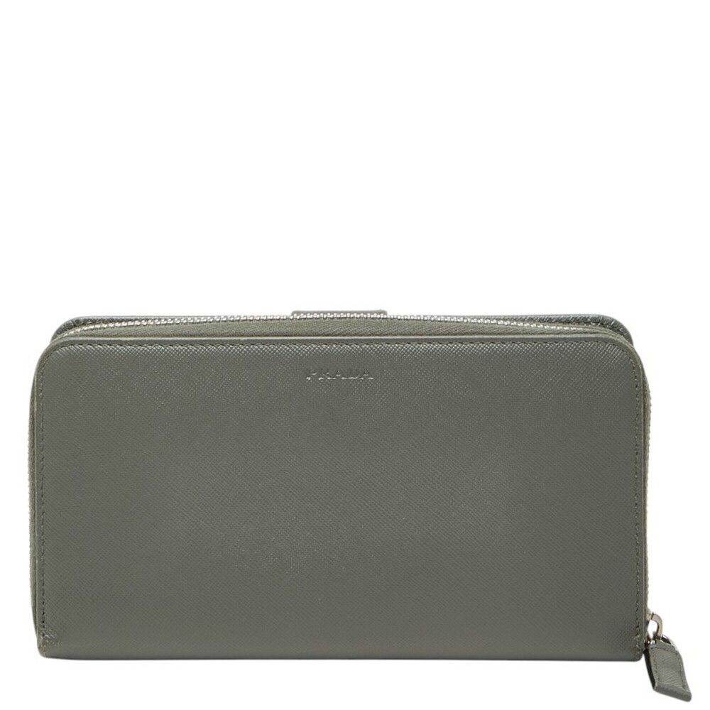 Prada Logo Round Zip Long Wallet 2M1411 Gray Saffiano Leather Men's PRADA